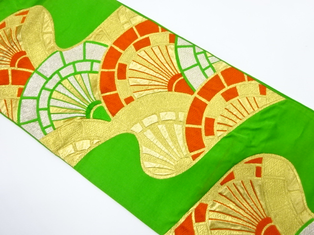 JAPANESE KIMONO / ANTIQUE FUKURO OBI / SILK / WOVEN WHEELS